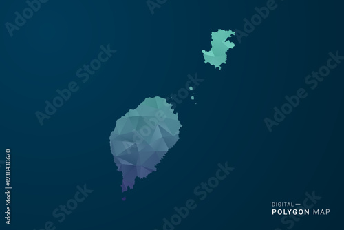 Sao Tome and Principe Map - Polygon Style Vector Illustration with Teal Blue Gradient, Low Poly Geometric Design, Digital and Technology Inspired, Clean Silhouette on Dark Background.