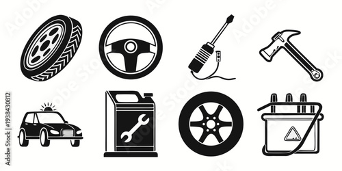 A collection of icons representing various car maintenance and repair tasks Vector