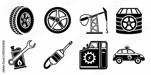 A collection of various tools and equipment used for automotive maintenance and repair Vector