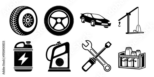 Assorted icons representing various tools and equipment for maintenance and repair. Vector