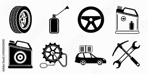 Assorted icons representing various aspects of car maintenance and safety. Vector