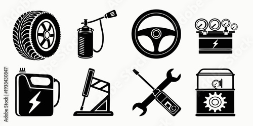 Collection of icons representing various automotive and safety symbols Vector