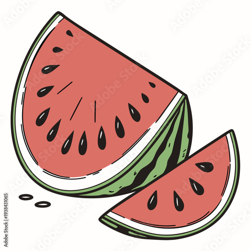 A vibrant and refreshing illustration of a sliced watermelon. Vector