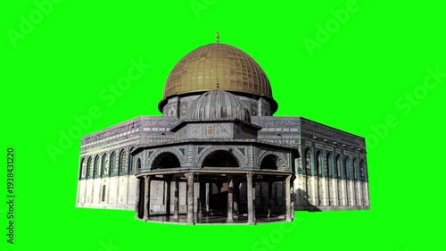 3D Dome of the Rock Jerusalem Landmark Icon on Green Screen