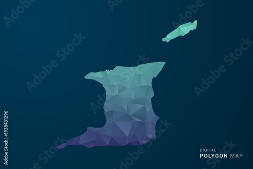 Trinidad and Tobago Map - Polygon Style Vector Illustration with Teal Blue Gradient, Low Poly Geometric Design, Digital and Technology Inspired, Clean Silhouette on Dark Background.