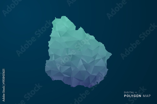 Uruguay Map - Polygon Style Vector Illustration with Teal Blue Gradient, Low Poly Geometric Design, Digital and Technology Inspired, Clean Silhouette on Dark Background.