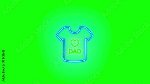 Neon I Love DAD Heart and Mustache Father's Day Icon on Green Screen