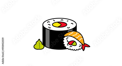 Sushi roll and nigiri illustration