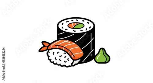 Sushi roll and nigiri illustration
