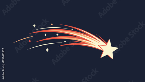 Dynamic illustration of a shooting star or comet with a long, trailing tail of light and smaller stars on a dark background.