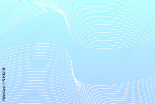 青いグラデーション背景に流れる抽象ウェーブラインのデザイン素材
