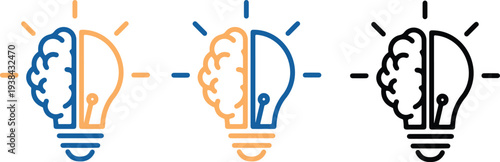 Creative icon of a half brain half lightbulb representing ideas, creativity, knowledge, technology and the human mind.