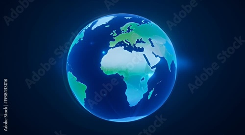 Glowing Earth Globe with Visible Continents on a Deep Blue Background
