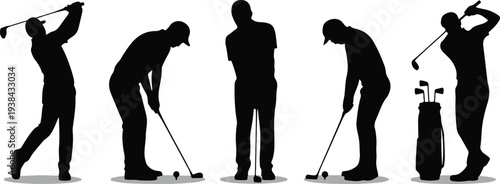 Diverse set of golf player silhouettes showcasing the elegance and athleticism of the sport, capturing various playing stances and actions