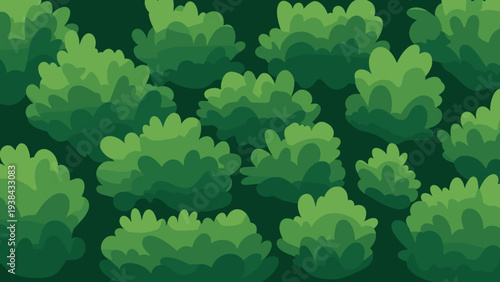 Dense and lush pattern of green bushes or shrubbery in various shades, creating a textured botanical background.