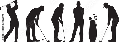 Diverse set of golf player silhouettes showcasing the elegance and athleticism of the sport, capturing various playing stances and actions