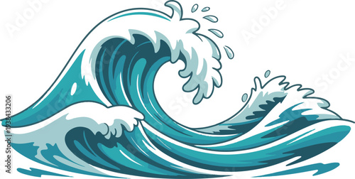 Blue ocean wave splashing with white foam