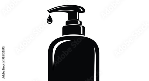 Black dispenser bottle with a single drop falling from nozzle on white background