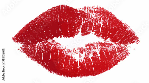 An isolated red lipstick kiss print, showcasing texture, detail, and vibrant color