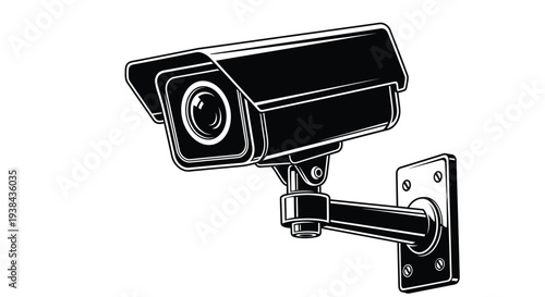 Security camera on wall surveillance system with one lens and metal bracket