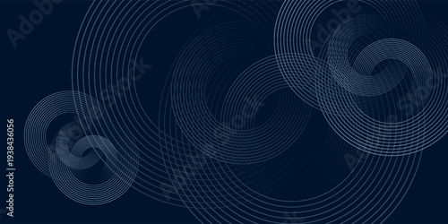 Blue abstract background with glowing circles. Swirl circular lines pattern. Geometric spiral. Twirl element. Modern graphic design. Futuristic technology concept.