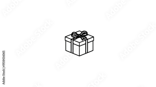 Outlined gift box with a ribbon on top, isolated against a clean white background