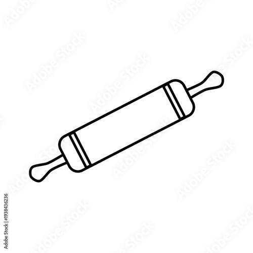 Simple black line art icon of a classic rolling pin, an essential kitchen utensil for flattening dough, perfect for baking, pastry making, and various culinary designs