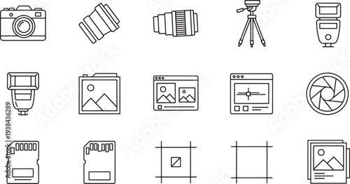 Thin line set of photography and travel icons vector illustration flat design scalable art