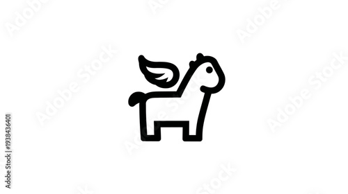 Minimalist Cute Winged Horse Vector Icon. Simple Outline Cartoon Illustration of a Flying Fantasy Animal, Symbol of Mythology and Dreams.