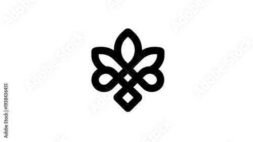 Stylized abstract organic leaf or flower motif line art illustration, elegant botanical emblem graphic design element, simple black and white vector icon.