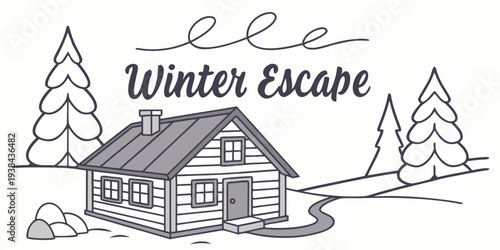 A charming winter escape with a cozy cabin and snow-covered trees Vector
