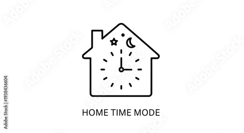 Home time mode icon with house and clock at night