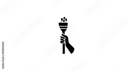 Hand holding a flaming torch icon, symbol of light, guidance, freedom, protest, victory, and ancient civilization.