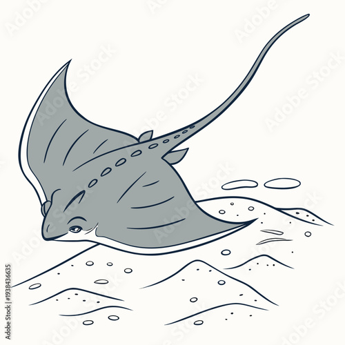 A majestic stingray gliding gracefully over a sandy ocean floor Vector