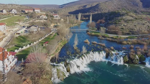 Wallpaper Mural Aerial Drone video of Berberov Buk Waterfall on Zrmanja River in Dalmatia, Croatia Torontodigital.ca