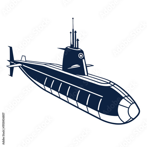 A sleek and modern submarine cruising through the deep blue ocean waters Vector