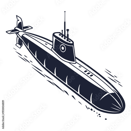 A vintage illustration of a submarine with a periscope and conning tower Vector