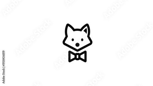 Stylish fox head line icon with a bow tie. Simple black and white vector graphic design element for logos or branding.