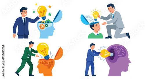 Businessmen sharing ideas and concepts visualizing innovation and creative thinking