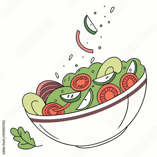 A vibrant and colorful salad with a variety of fresh vegetables and herbs Vector
