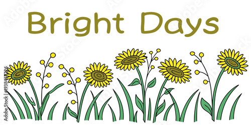 A vibrant field of yellow flowers under a clear blue sky on a bright day Vector