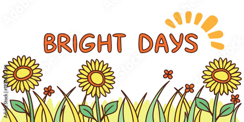Bright days with cheerful sunflowers and colorful flowers in a field Vector