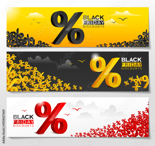A set of vector banners for Black Friday sales. Colored flyers for advertising.