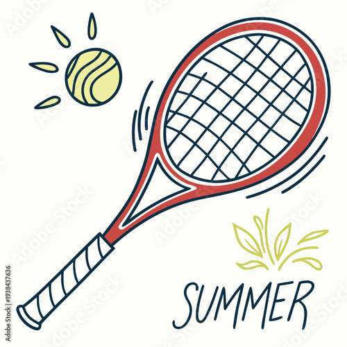 A vibrant illustration of a tennis racket and ball for the summer season Vector
