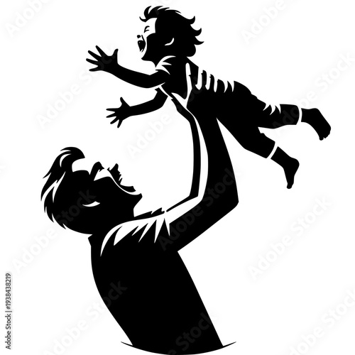 Joyful Ascent: A heartwarming depiction of a father and child's playful interaction, capturing the moment of sheer delight and unconditional love.