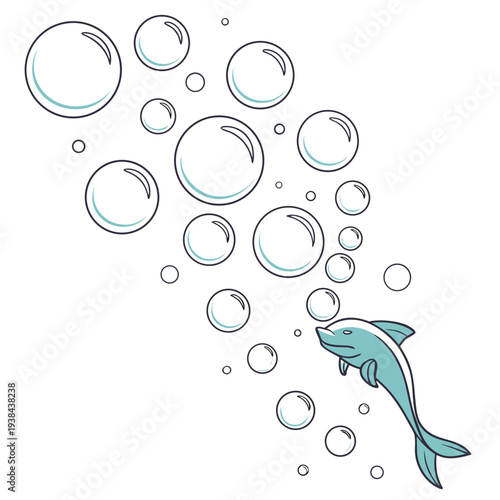 A vibrant dolphin leaping through a cascade of bubbles in the ocean Vector