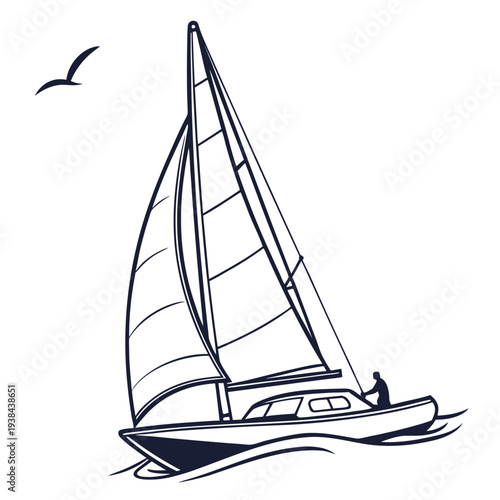 A sleek sailboat gliding on calm waters under a clear blue sky Vector