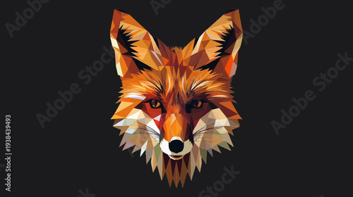 Geometric fox portrait against black background artistic animal illustration