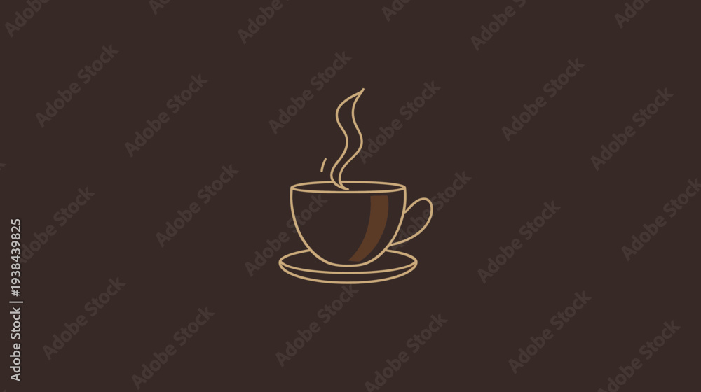 Obraz premium Minimalist coffee cup illustration, brown color palette, steam curling upwards
