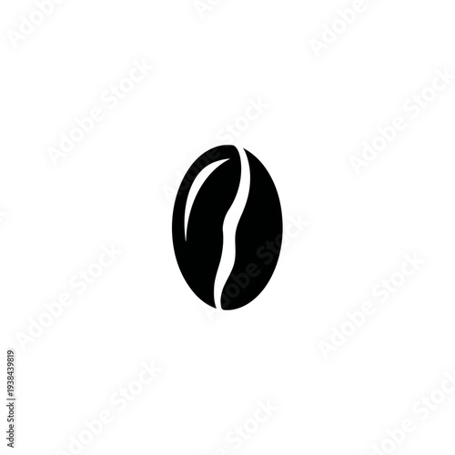 A black coffee bean with a central division on a white isolated background